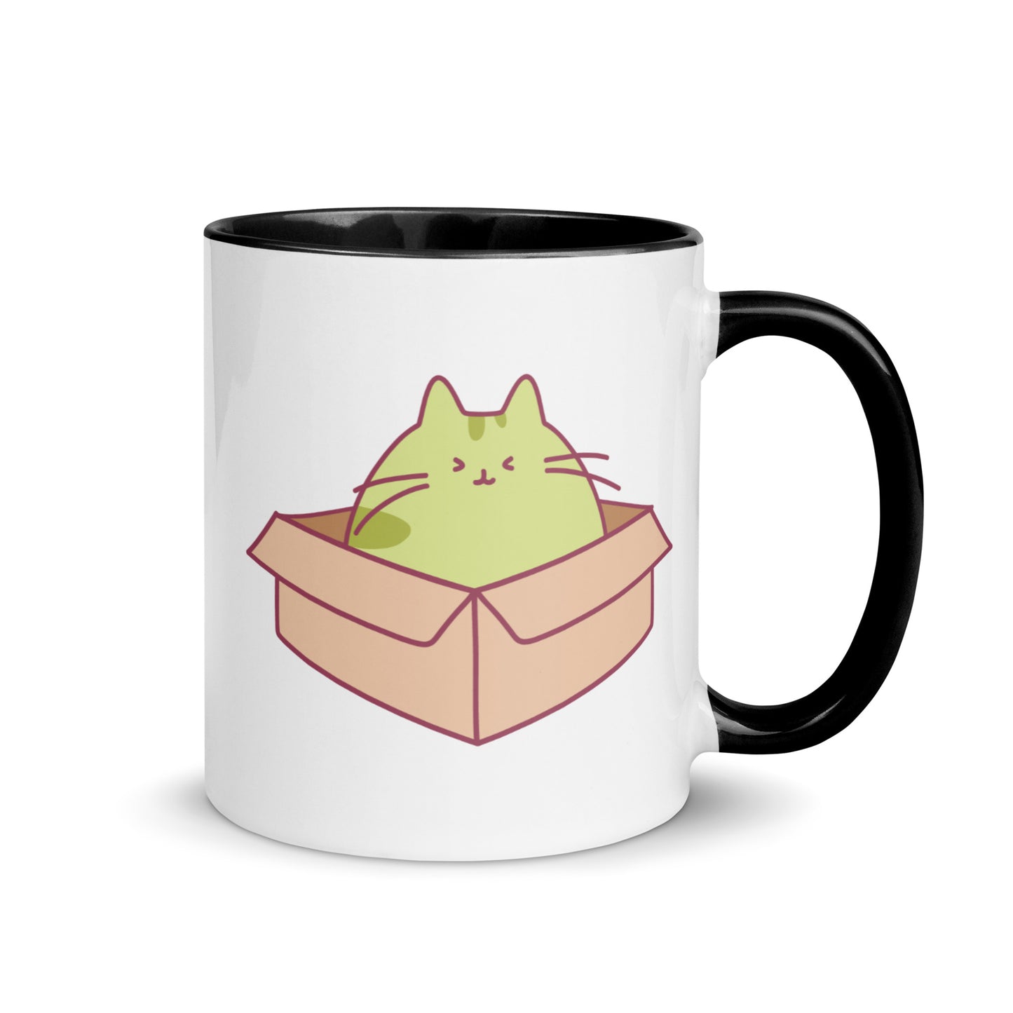 Happy Green Cat in a Box Mug