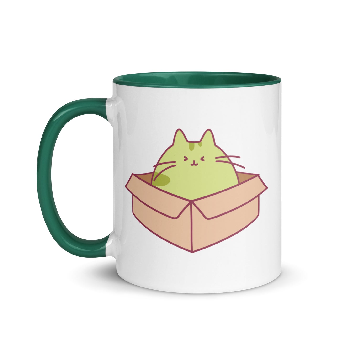 Happy Green Cat in a Box Mug